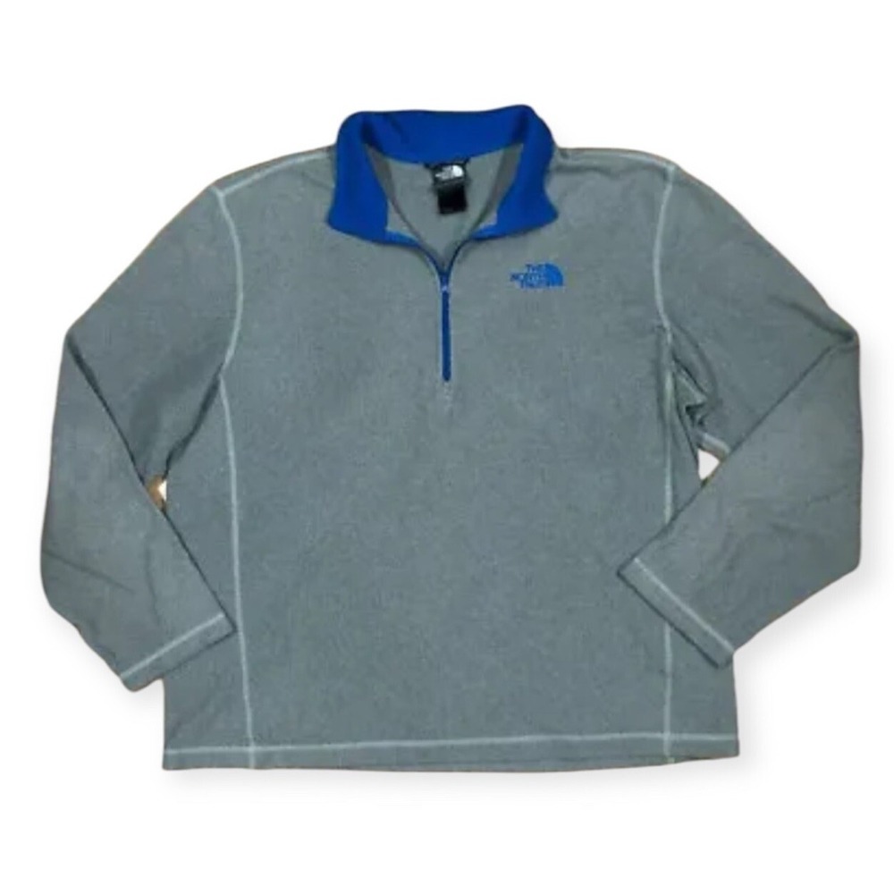 Mens THE NORTH FACE Fleece 1/4 Zip Size Large Gray And Blue Long Sleeve